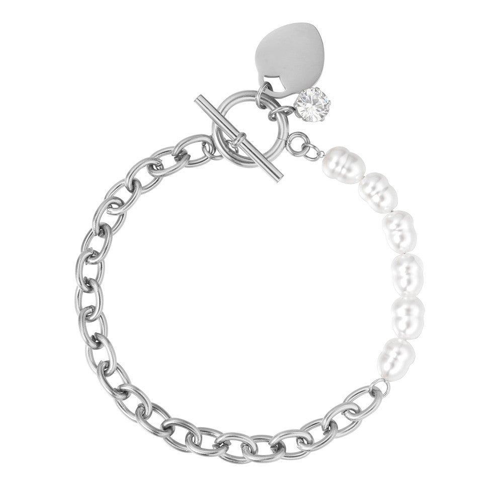 Pearl Peach Heart Titanium Steel Bracelet For Women Planderful Everyday Genie Statement Jewelry