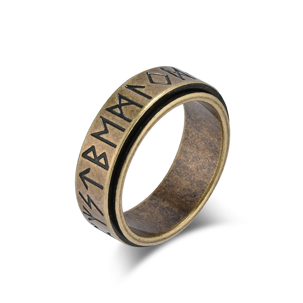 Retro Style Nordic Viking Text Titanium Steel Ring for All