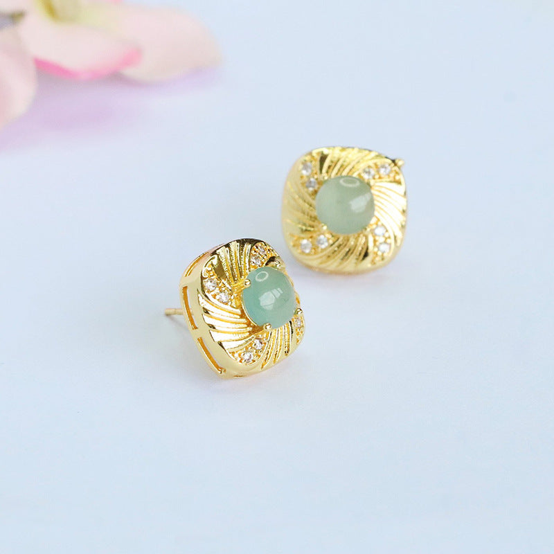 Blue-Water Jadeite Ripple Stud Earrings