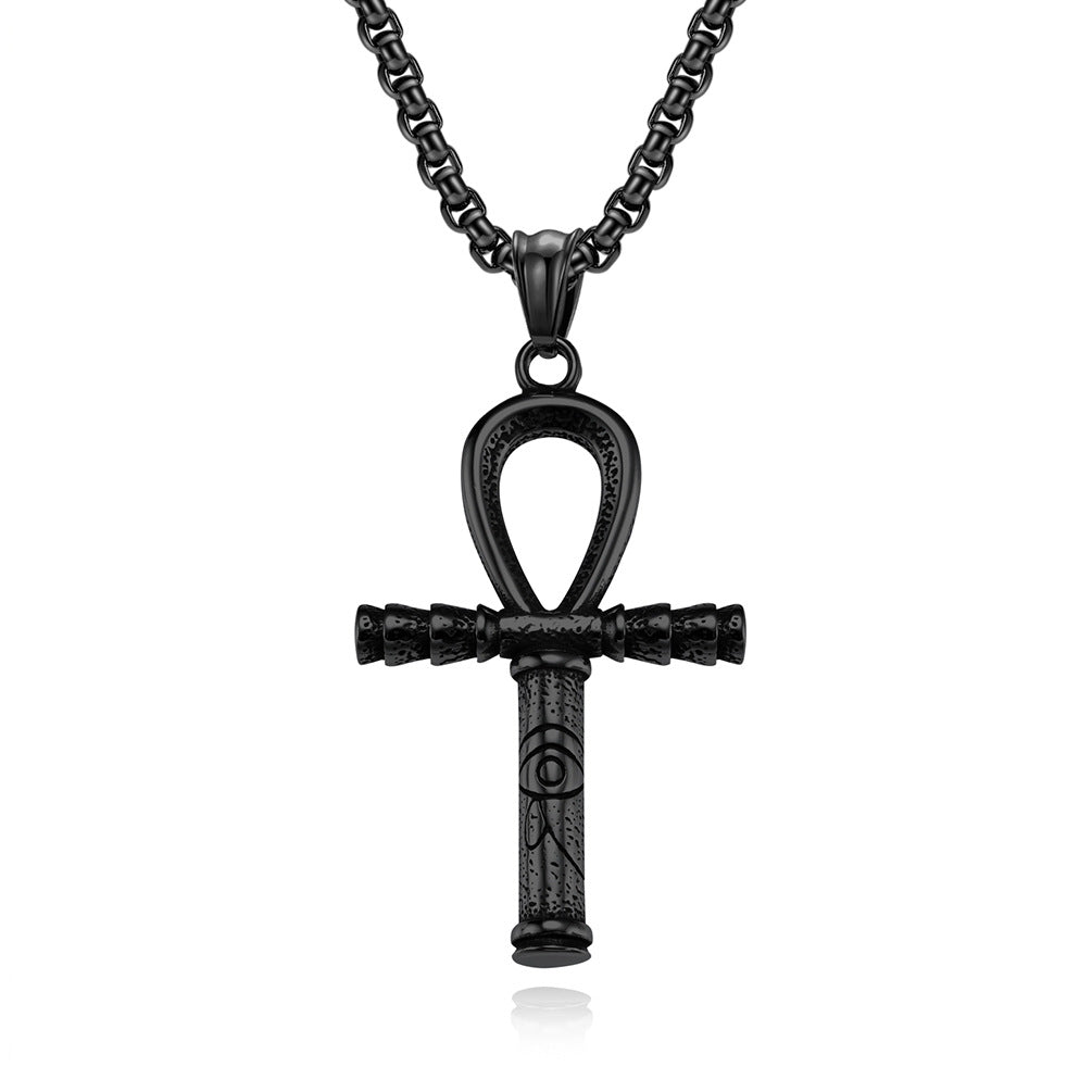 Ancient Egypt Eye of Horus Anka Titanium Steel Cross Necklace