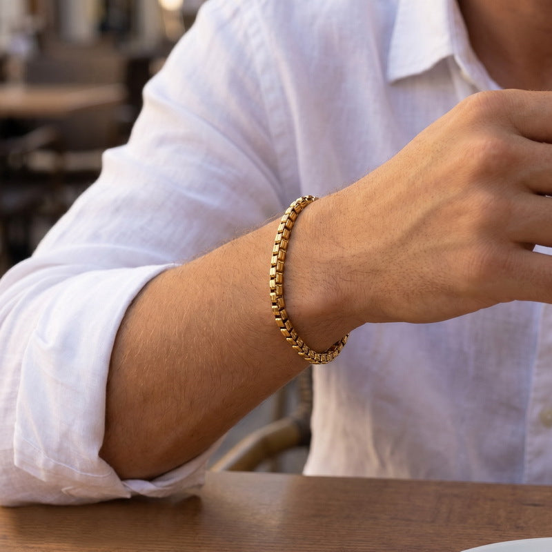 Stylish – Atmospheric Checkered Chain – Box Chain In Japan & South Korea Bracelet