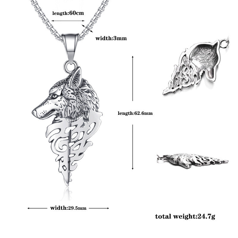 Steel Necklace – Statement Viking Wolf Head