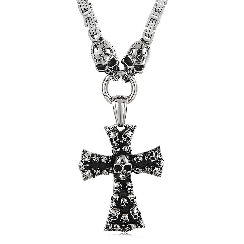 Bold Cross Skull Titanium Steel Necklace for Men - European and American Fashion Statement