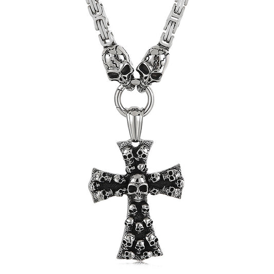 Bold Cross Skull Titanium Steel Necklace for Men - European and American Fashion Statement