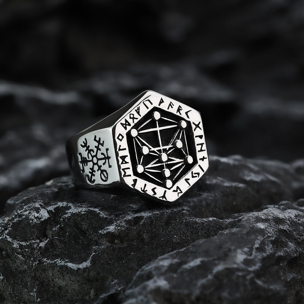 Nordic Vintage Stainless Steel Men's Viking Compass Ring
