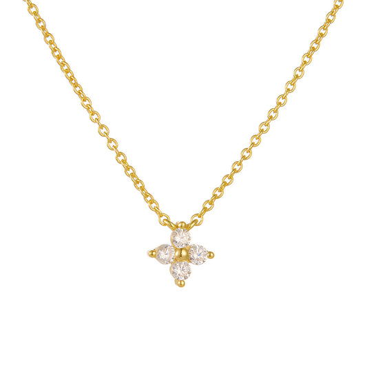 925 Sterling Silver Plated 14k Gold Inlaid Zircon Four-Leaf Clover Flower Pendant Necklace Daily