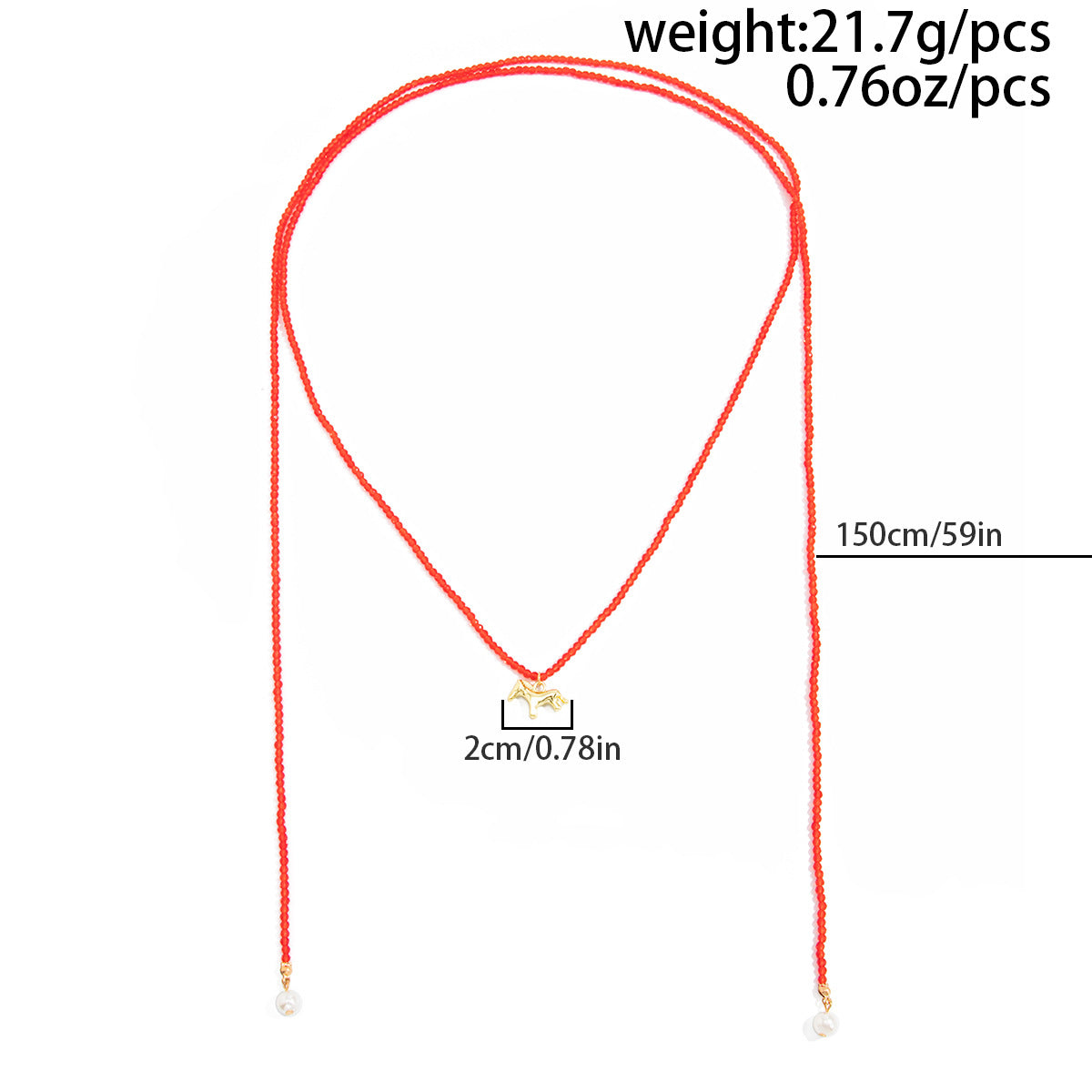 Long Winding Beaded Necklace Pearl Pony Pendant