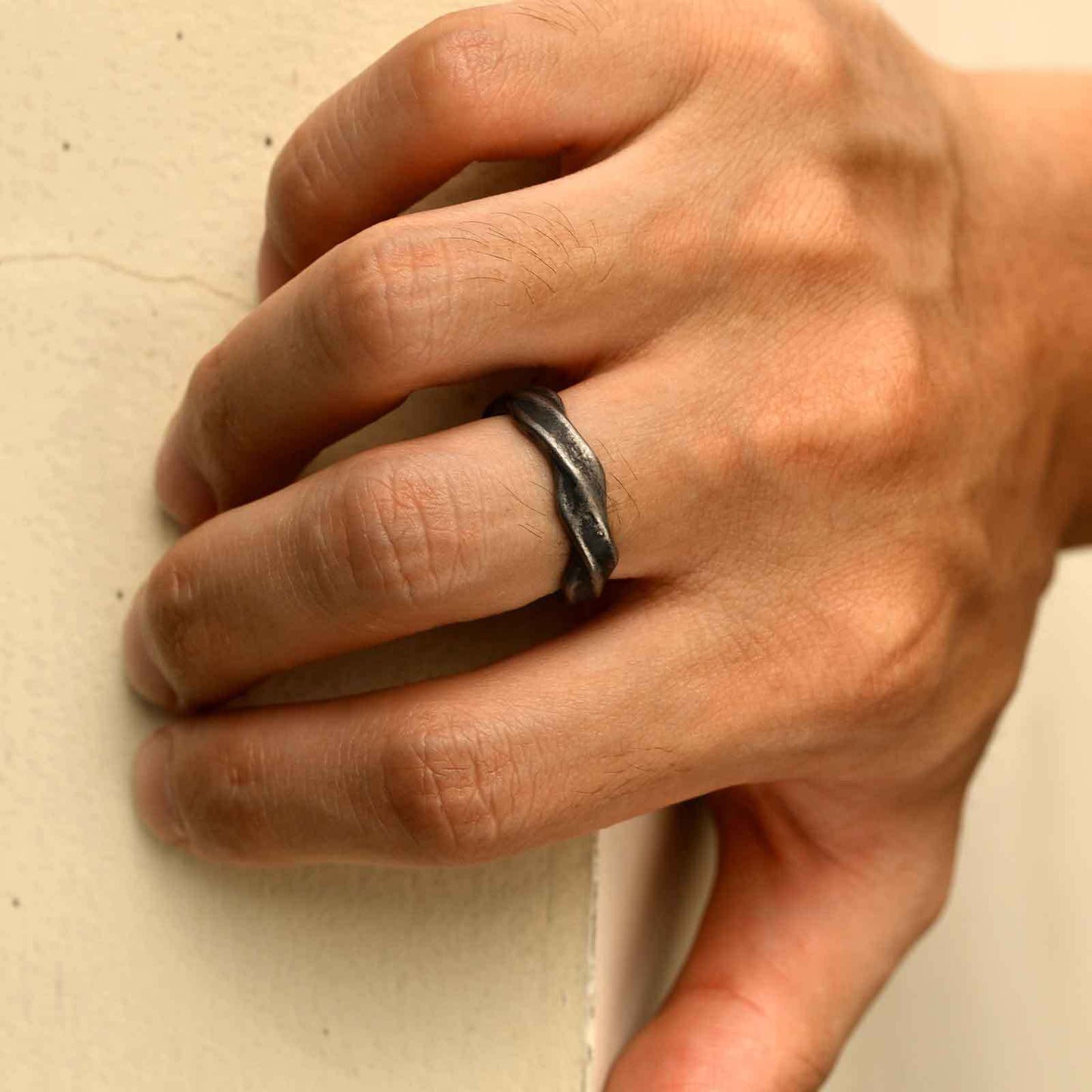 Men's Vintage Grey Stainless Steel Mobius Ring Jewelry