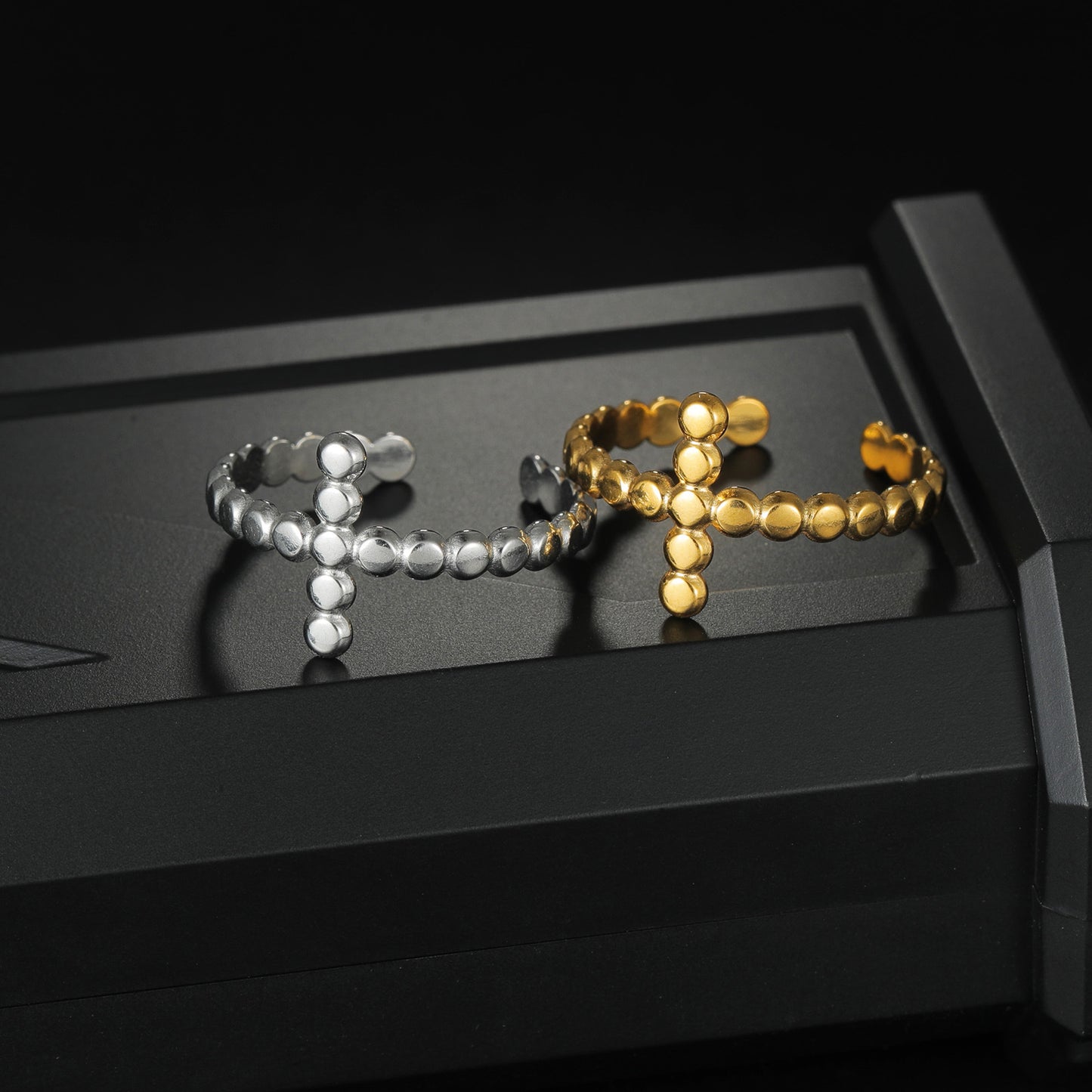 Planderful Open Cross Ring Adjustable Stainless Steel Unisex Fashion Jewelry For Women And Men