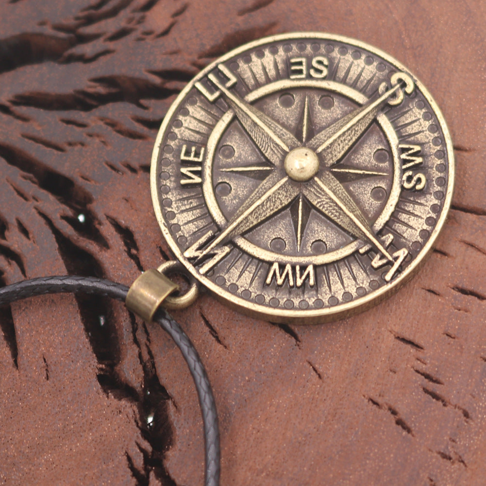 Norse Legacy Nordic Viking Compass Metal Pendant Necklace - Men's Nautical Accessories