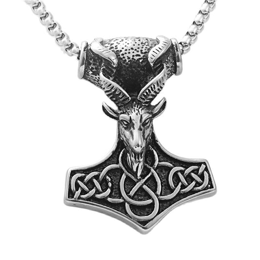 Titanium Steel Viking Raytheon Hammer Pendant - Trendy Punk Necklace for Men