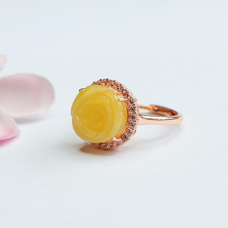 Rose Zircon Sterling Silver Beeswax Amber Ring