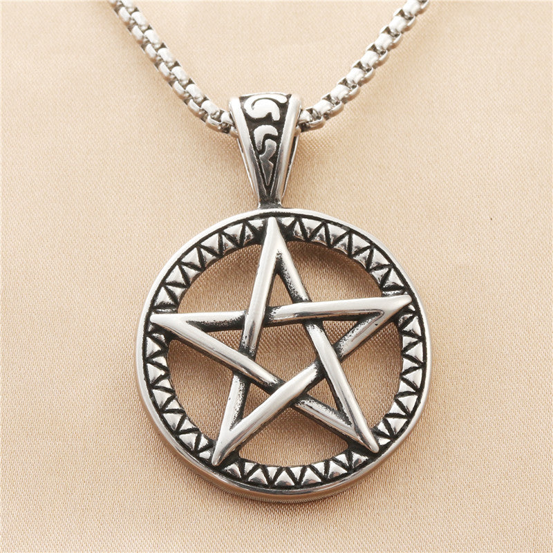 Titanium Steel Retro Pentagram Necklace for Men - Trendy Punk Pendant by Planderful
