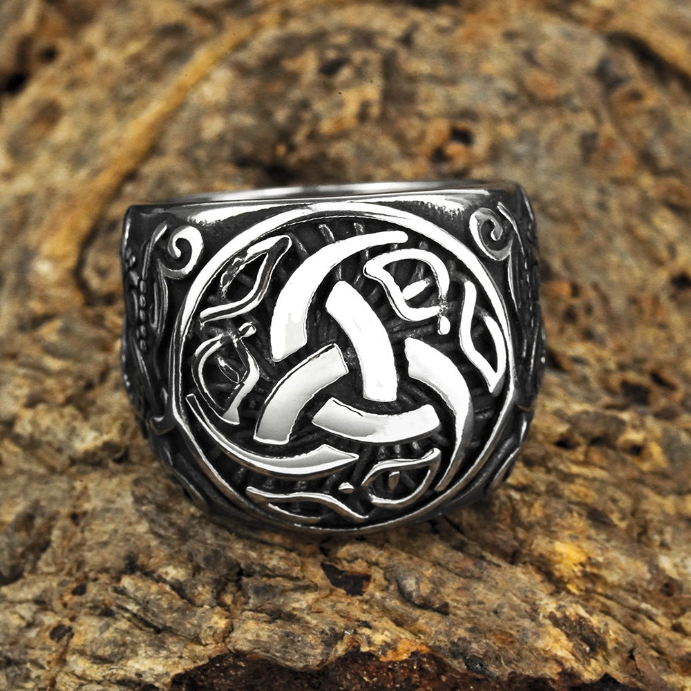European And American Jewelry Wholesale Men's Titanium Steel Ring Retro Viking Celtic Knot Dragon Ring