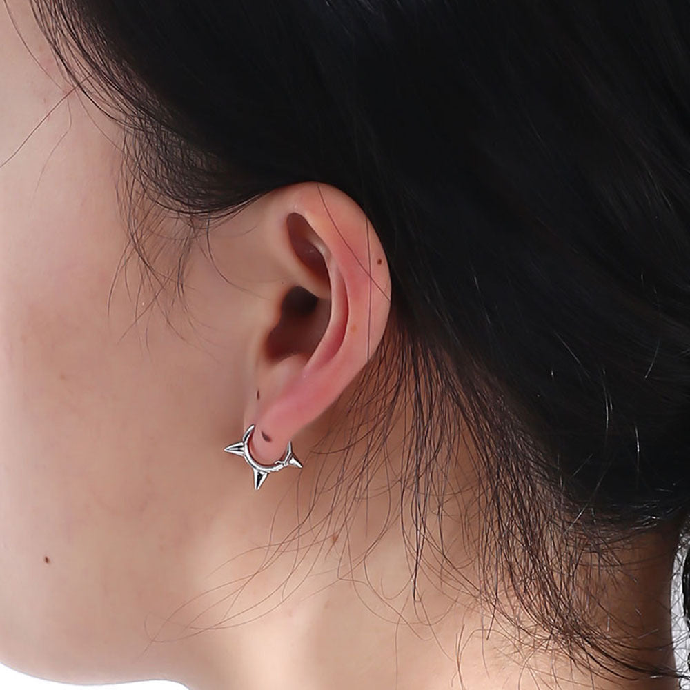 S925 Sterling Silver Tapered Ear Buckle Earrings Punk Spiked Earrings