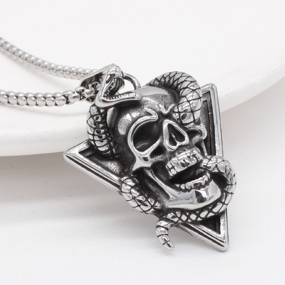 European and American Retro Snake Skull Titanium Steel Pendant for Men - Wholesale Jewelry
