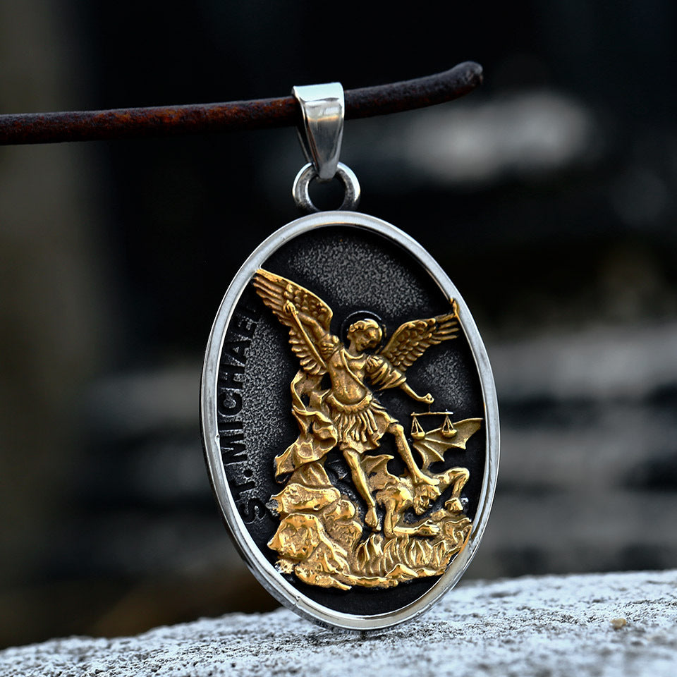 Titanium Steel Angel Wings Michael Pendant for Men - European and American Inspired Jewelry