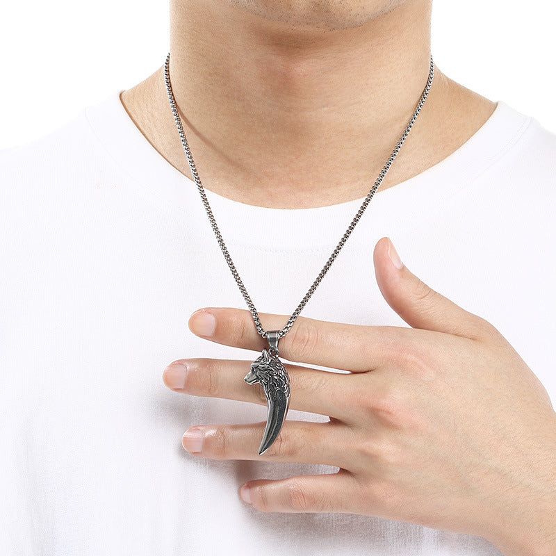 Direct Criticism Of Trendy Retro Wolf Tooth Pendant, Smear Eagle Claw Stainless Steel Necklace