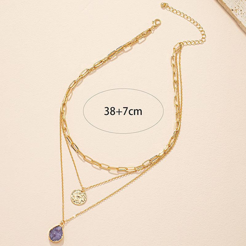 Glimmering Crystal Coin Pendant Necklace - European and American Chic Collarbone Chain