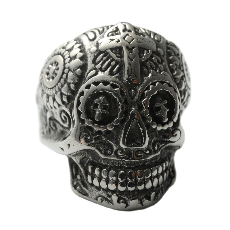 Titanium Steel Cross Skull Ring for Men - Retro Hipster Punk Style