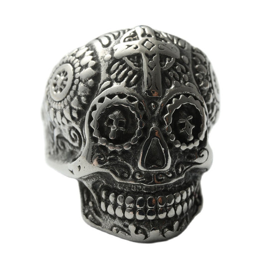 Titanium Steel Cross Skull Ring for Men - Retro Hipster Punk Style