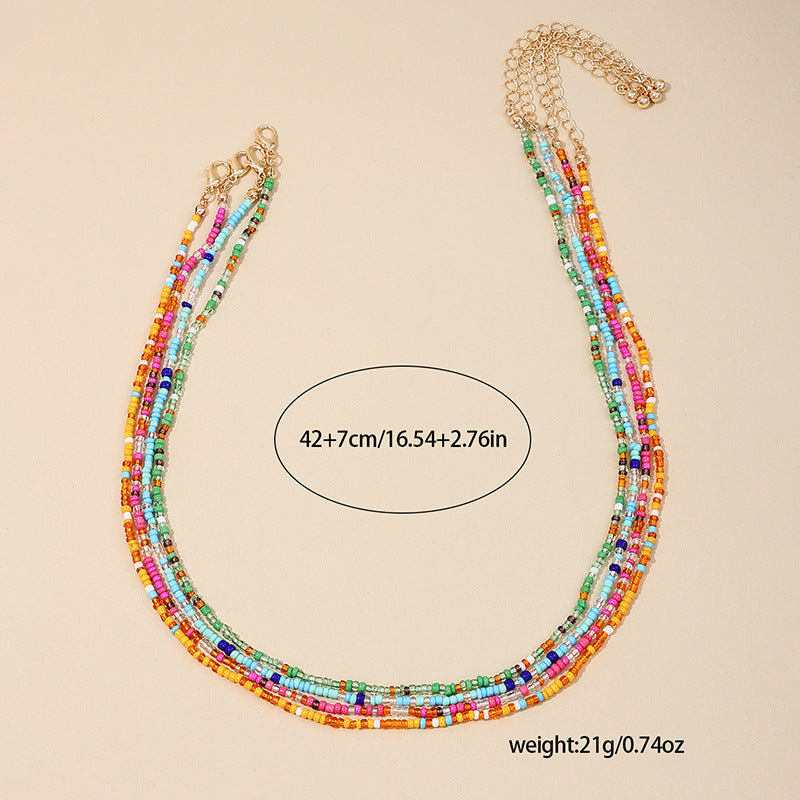 Sweet Candy-colored Multi-layer Beaded Necklace for Beach Holidays