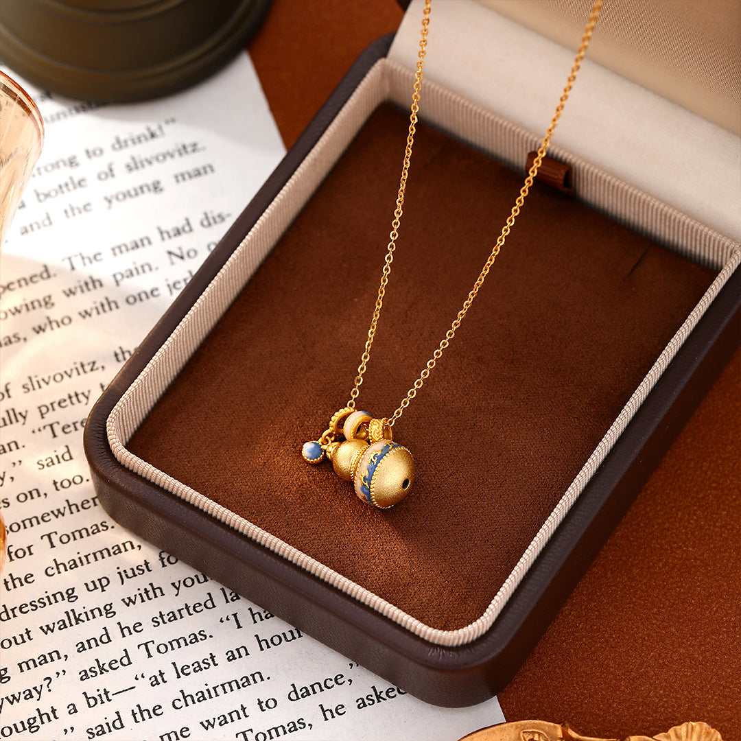 Planderful Glow In The Dark Sterling Silver Necklace Gourd Chinese Style For Women Luxury Collarbone Chain