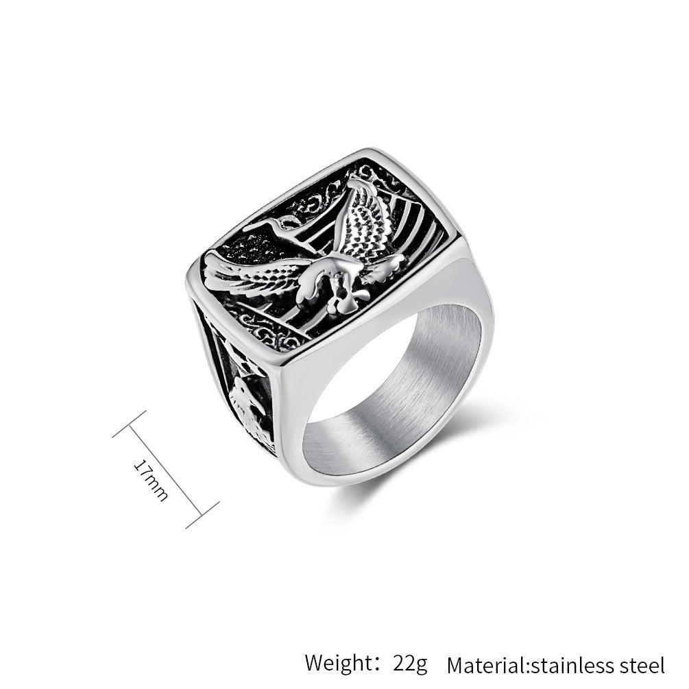 Planderful Mens Eagle Ring Stainless Steel Personalized Memorial For Marine Veterans Gift