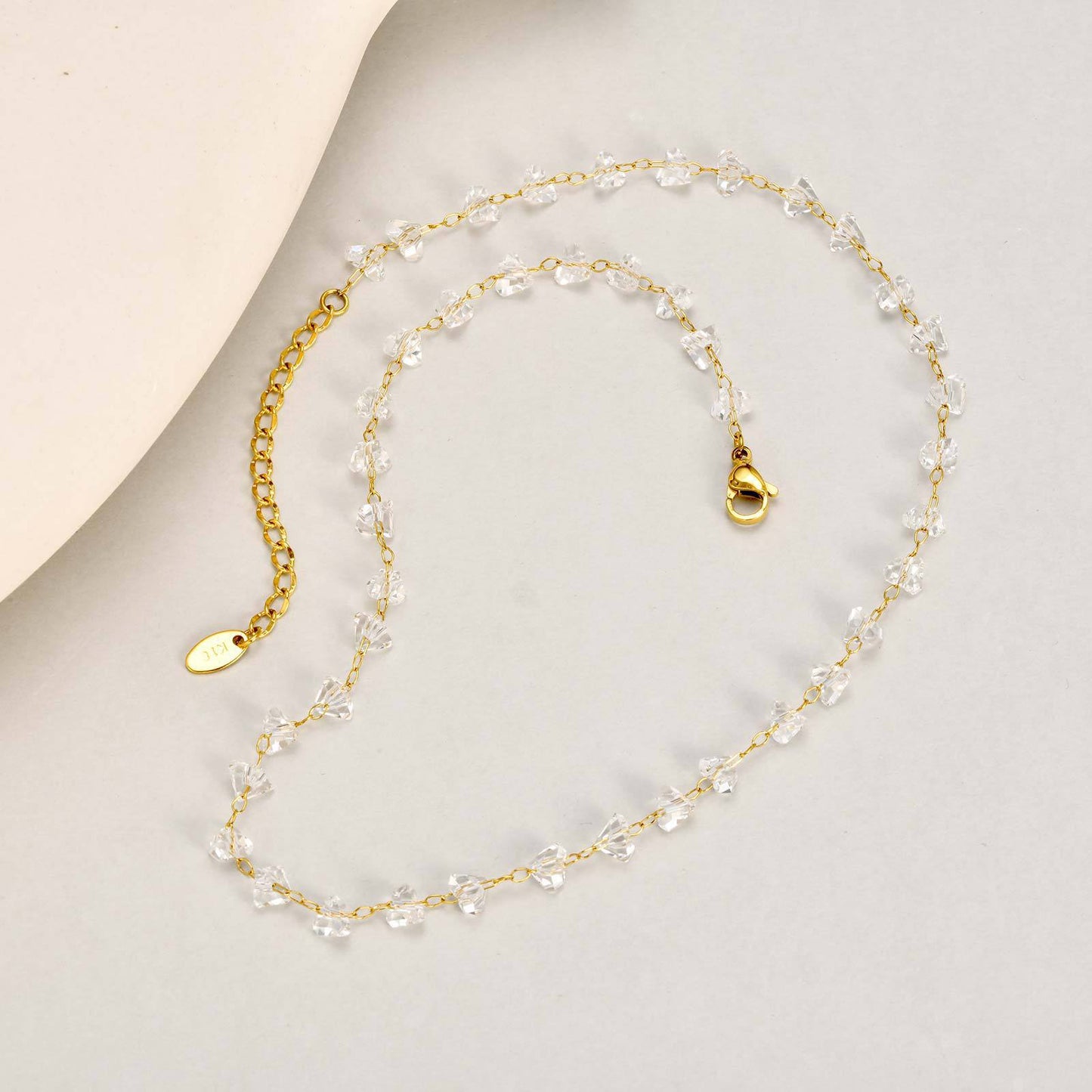 Stainless Steel Irregular Geometric Layered Transparent Bead Necklace Bracelet Anklet