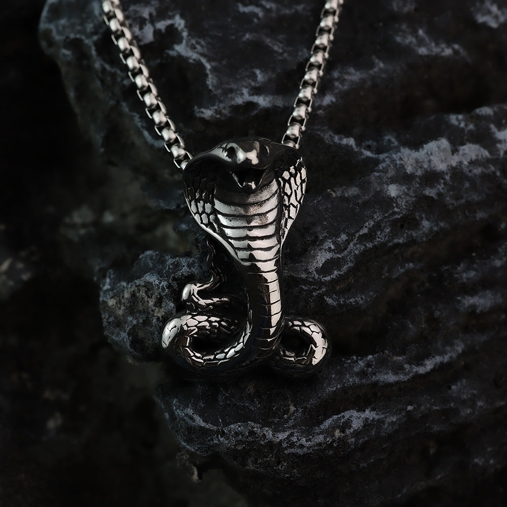 European And American Retro Men's Stainless Steel Mamba Cobra Pendant Necklace