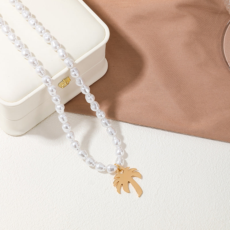 Coconut Dream Metal Pearl Pendant Necklace - Wholesale Women's Jewelry
