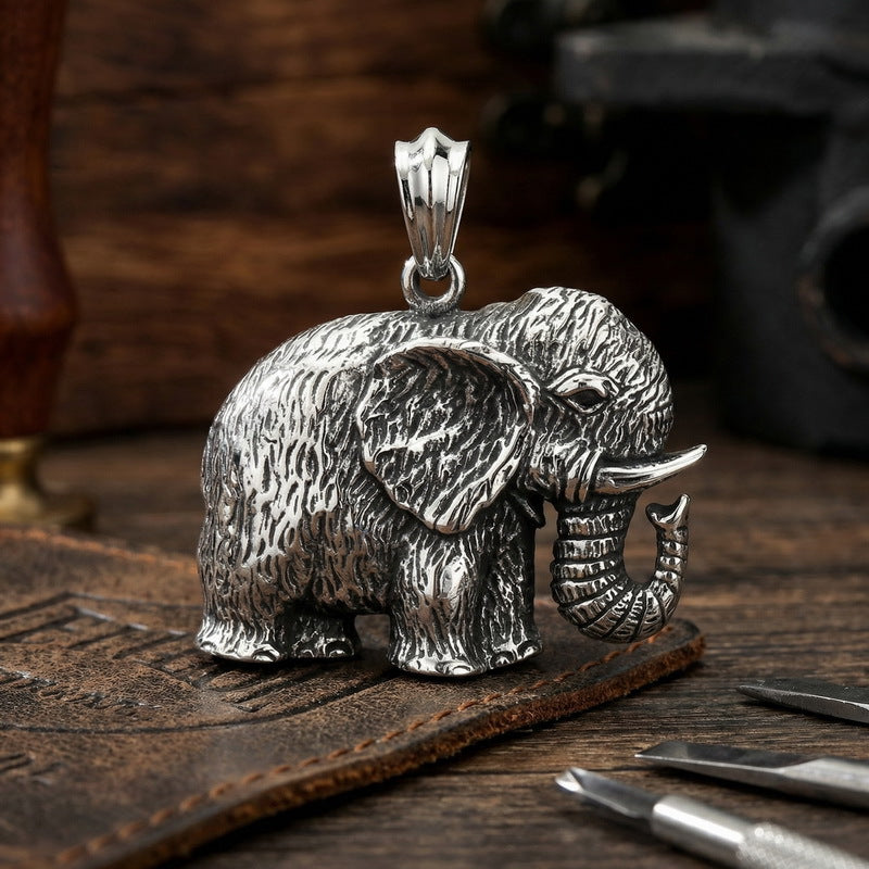 Retro Zircon Mascot Pendant, Classic Elephant Pendant Men Necklace