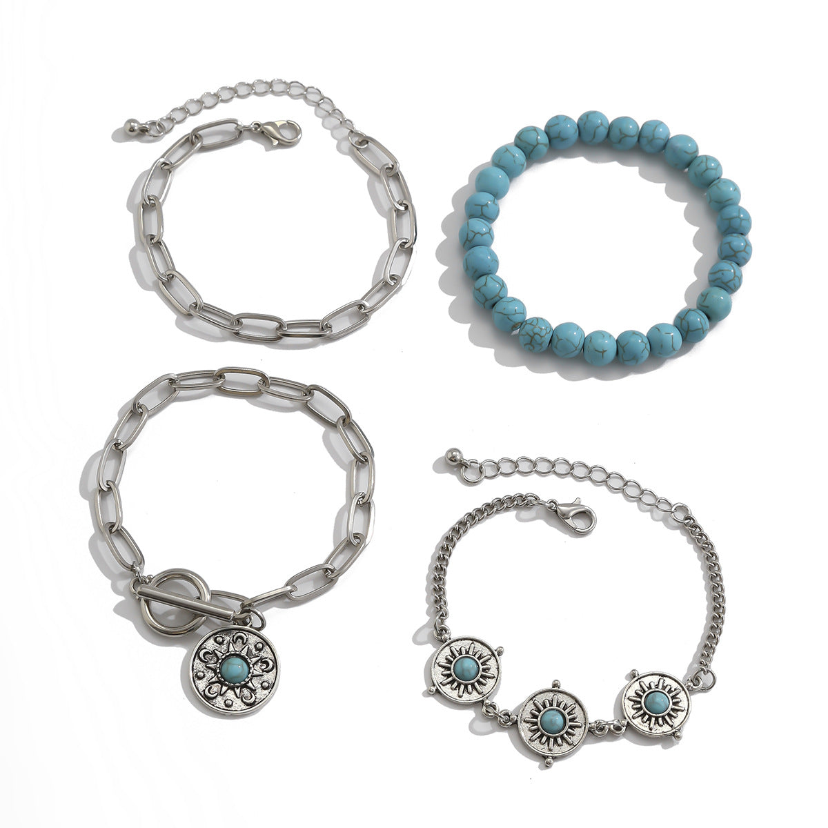 Planderful Snake Bone Bracelet For Women Unique Multi Element Ethnic Vintage Turquoise Denim Statement