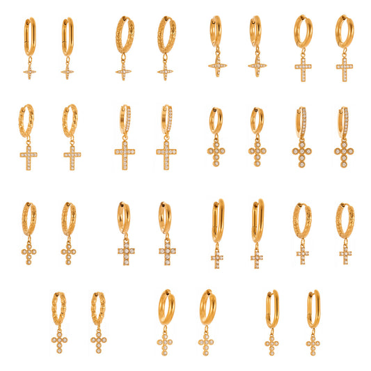 Planderful Zircon Cross Earrings Gold Plated Everyday Genie