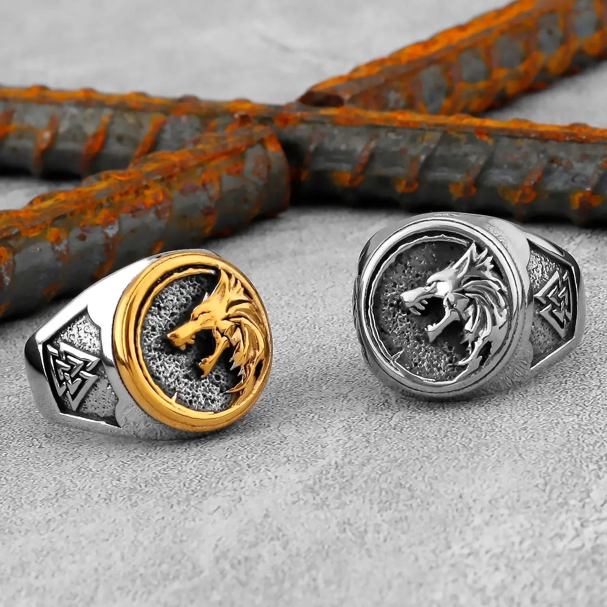 Planderful Everyday Genie Viking Odin Wolf Head Stainless Steel Ring for Men Hip Hop Style