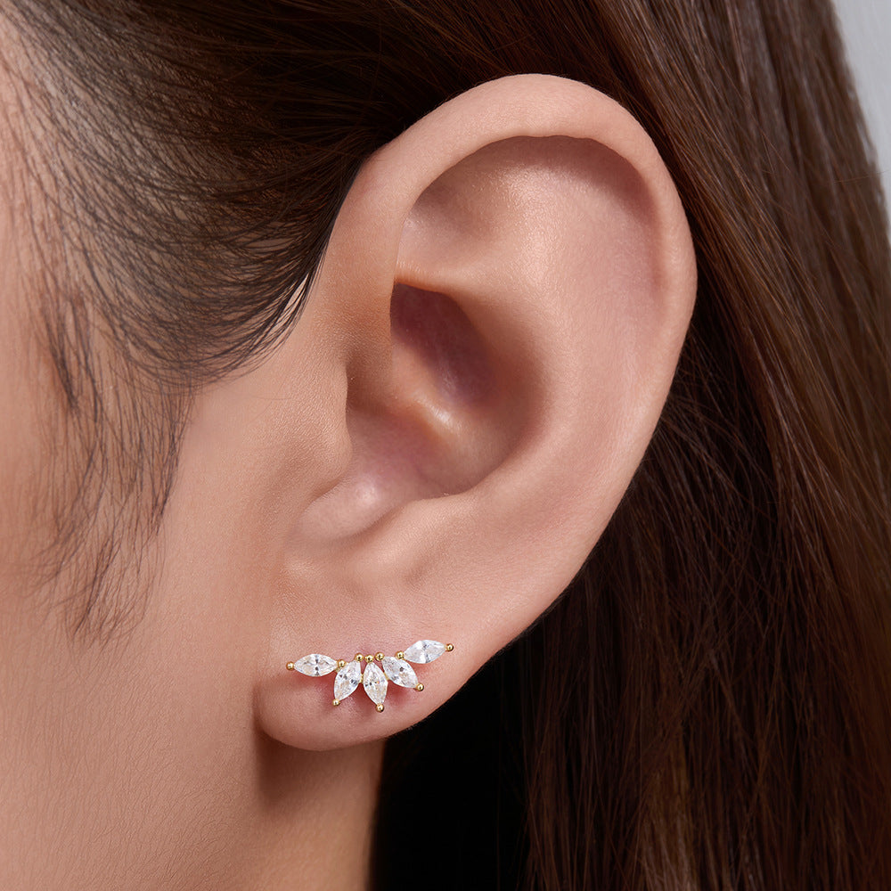 Earrings S925 Silver Geometric Horse Eye Zircon Versatile Stud Earrings Petal Fan Earrings