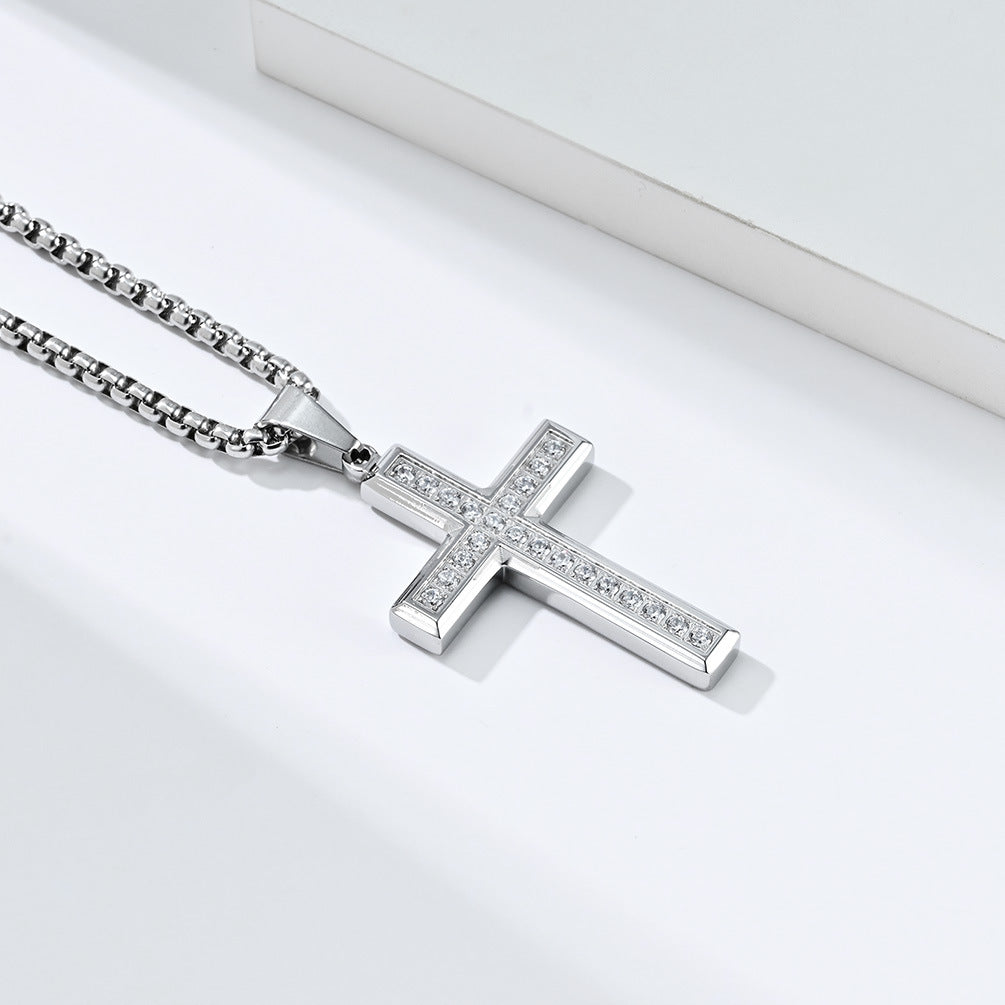 Cross-Border Amazon Titanium Steel Zircon Cross Pendant for Men