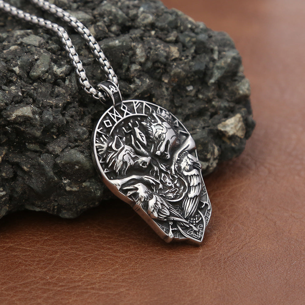 Men's Personalized Viking Double Wolves Pendant Necklace