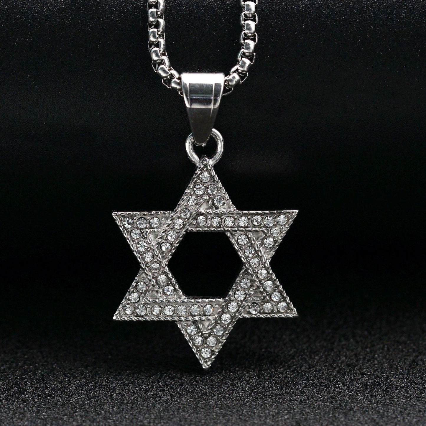 Star Of David Pendant Necklace Stainless Steel Zircon Protection Symbol Unisex Jewelry Planderful