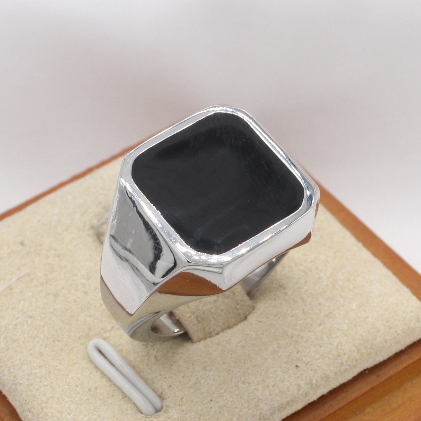 Planderful Jewelry Mens Titanium Steel Square Epoxy Ring Minimalist Modern European Design