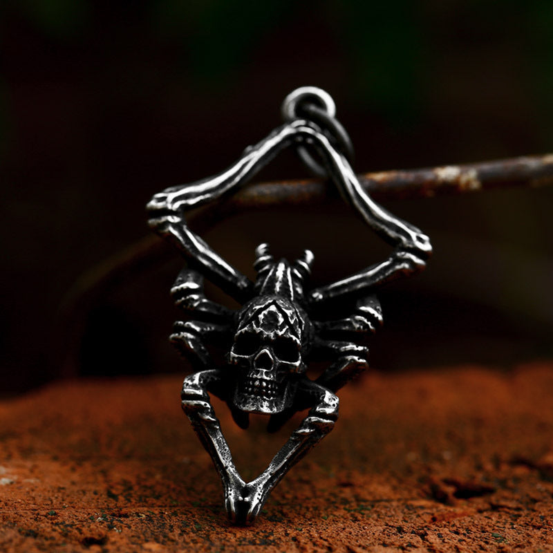 Retro Stainless Steel Spider Skull Pendant for Men - Wholesale European and American Accessories