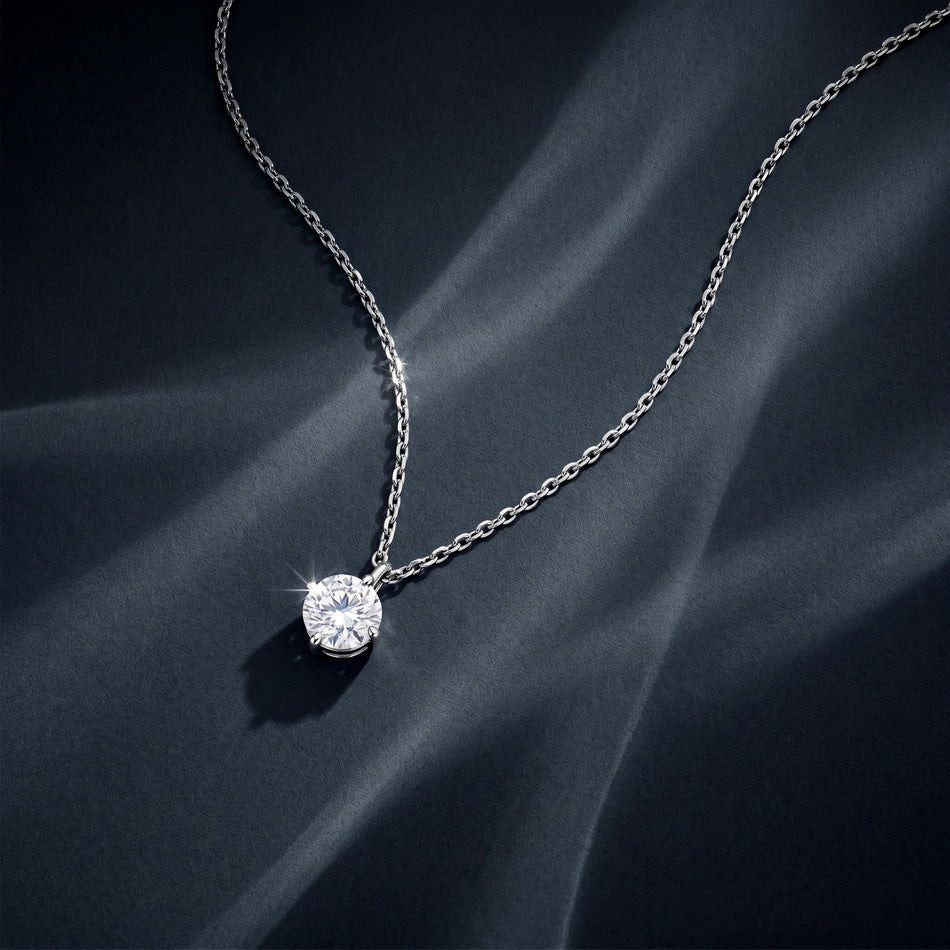 S925 Sterling Silver Moissanite Round Four-Prong Necklace
