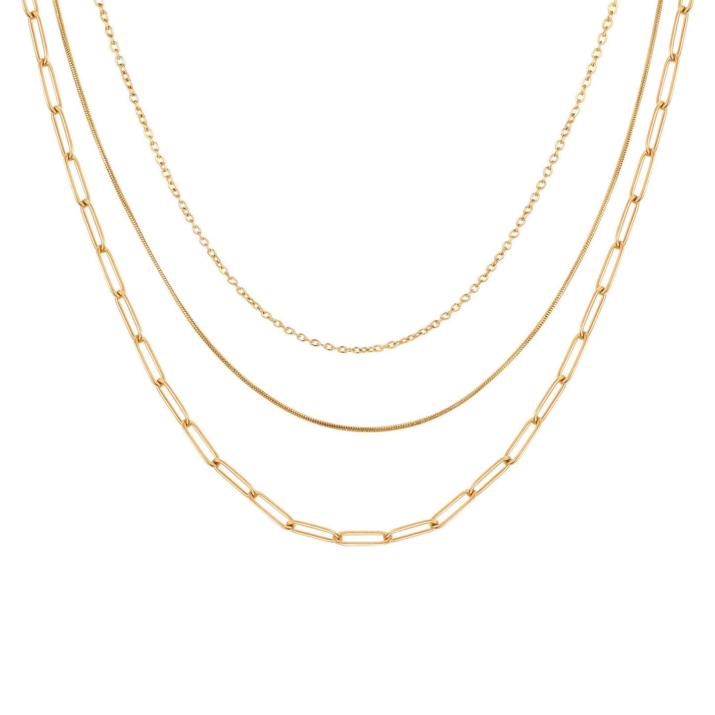 Stainless Steel Flat Cross Chain Round Snake Chain Small Square Chain Triple Gold Necklace