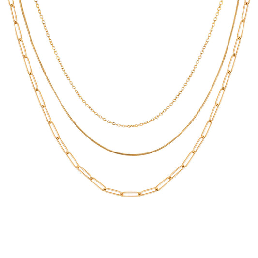 Stainless Steel Flat Cross Chain Round Snake Chain Small Square Chain Triple Gold Necklace