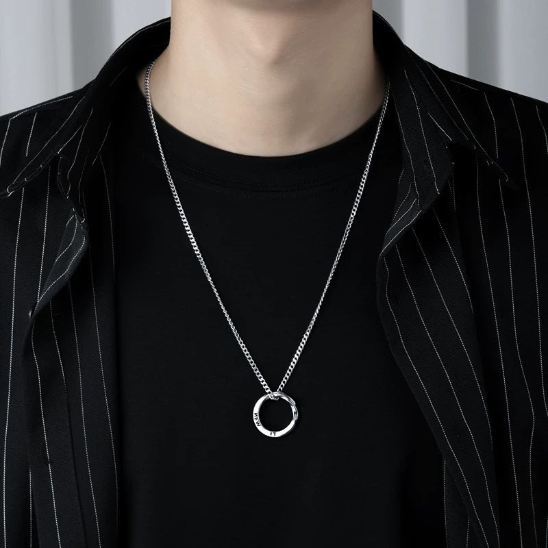 Planderful Mobius Ring Necklace For Men Titanium Steel Alphabet Pendant Bold Hip Hop Style