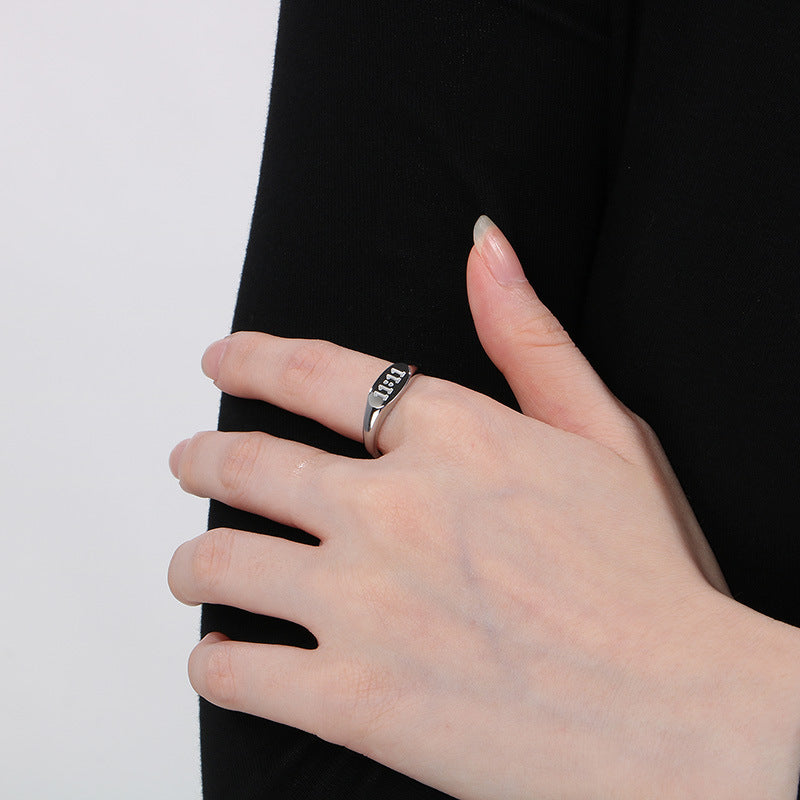 Minimalist Oval 11:11 Titanium Steel Seal Ring, Lucky Number Stainless
