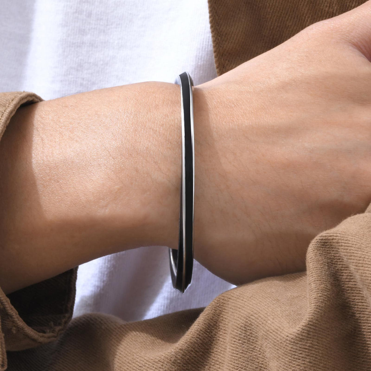 Stainless Steel Mobius Steel Black Open Bracelet Men's