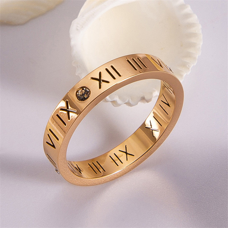 Planderful Zircon Ring Stainless Steel Hollow Unisex Couples Trendy Personality Jewelry
