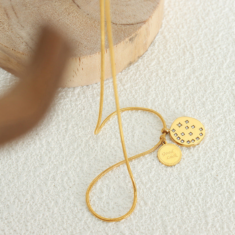 Exquisite Snake Bone Chain Necklace with Personalized Letters and Zirconia Pendant