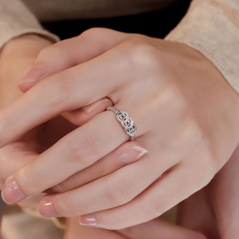 Planderful Coin Ring Retro Women's S925 Sterling Silver Lucky National Style Rich in Hand Copper Coins Fashion Ring Adjustable